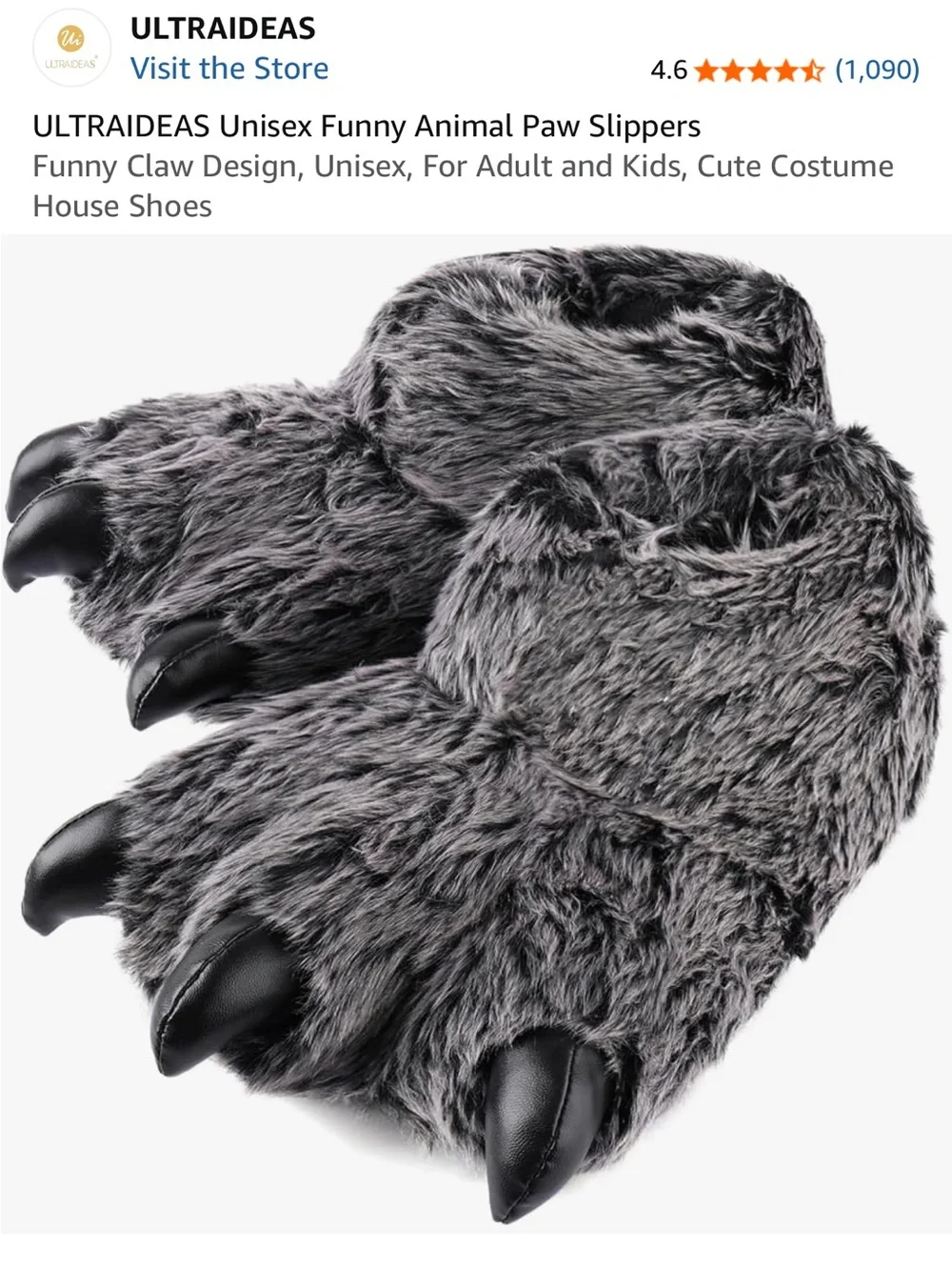 Monster paw slippers for Adult/Teen/ Kids Gray Faux Fur